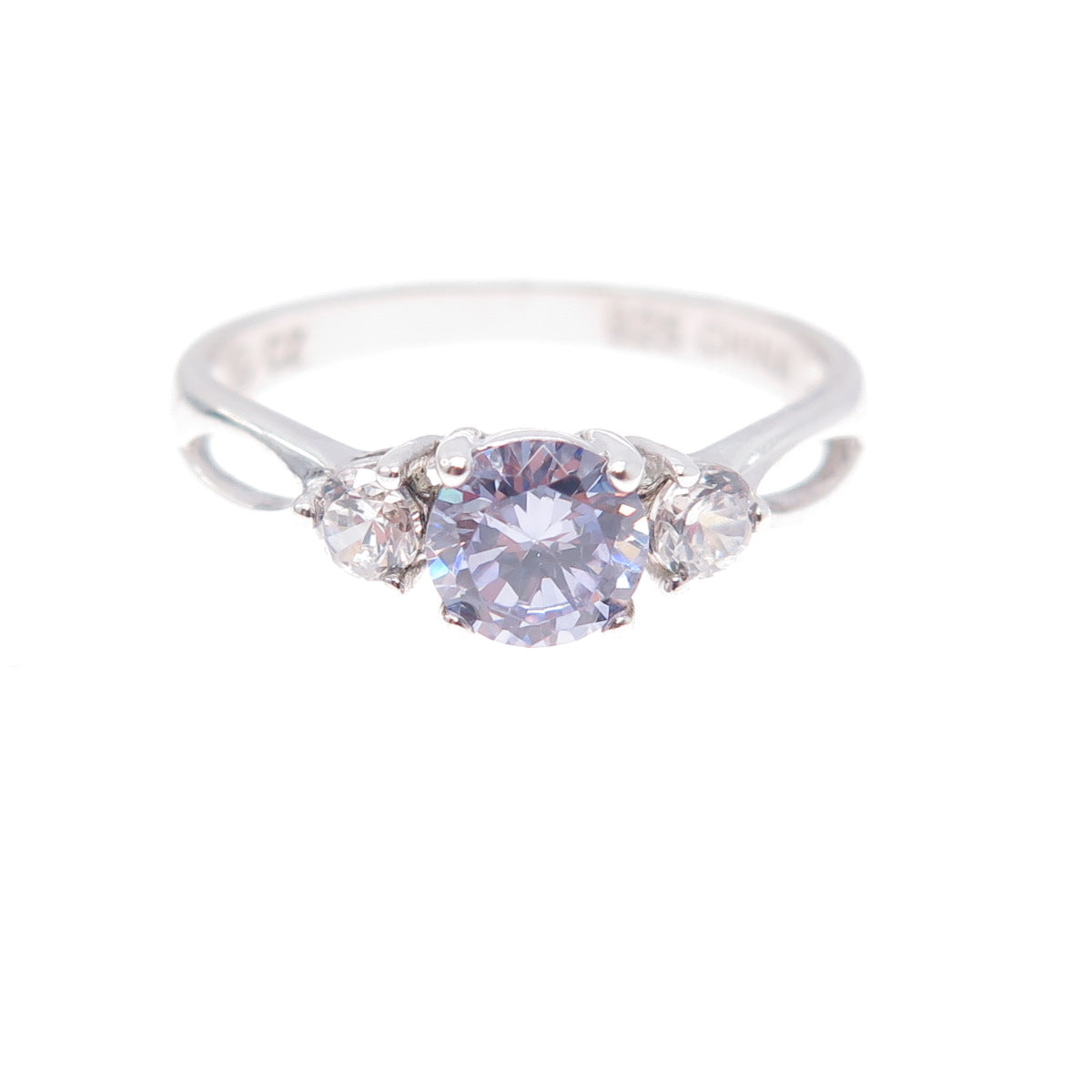 925 Sterling Silver Round-Cut Lavender & White C Z Ring Size 8