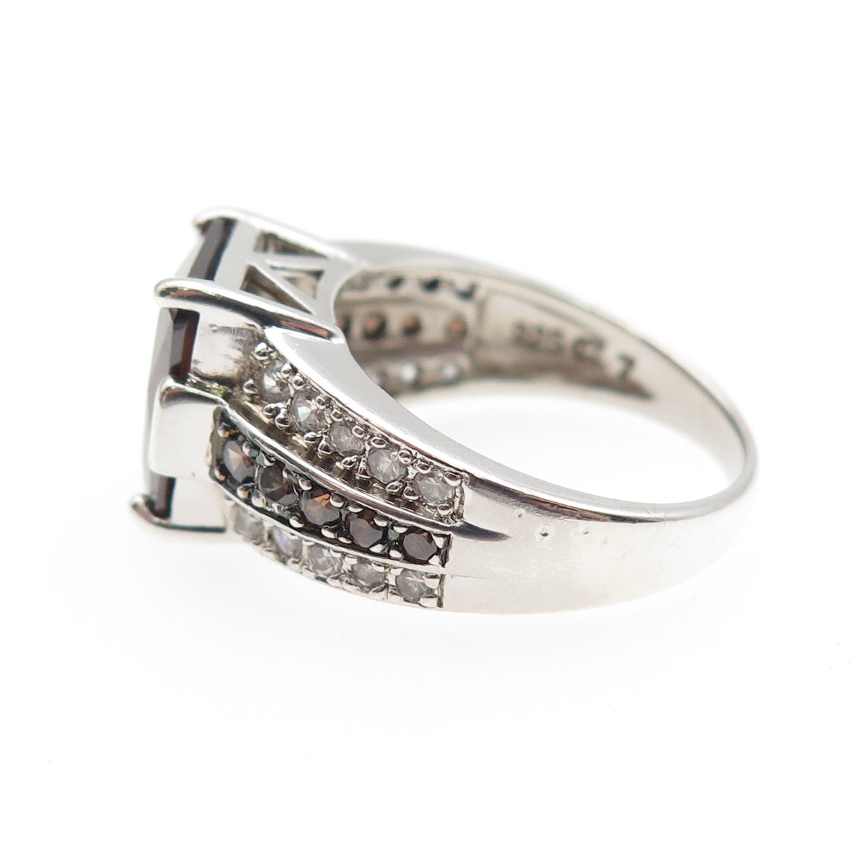 ROSS SIMONS 925 Sterling Silver Cognac & White C Z Ring Size 7