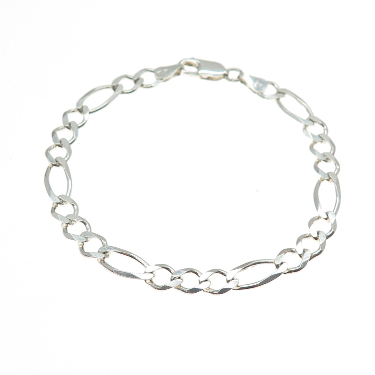 925 Sterling Silver Vintage Italy Figaro Link Bracelet 7.5"