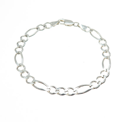925 Sterling Silver Vintage Italy Figaro Link Bracelet 7.5"