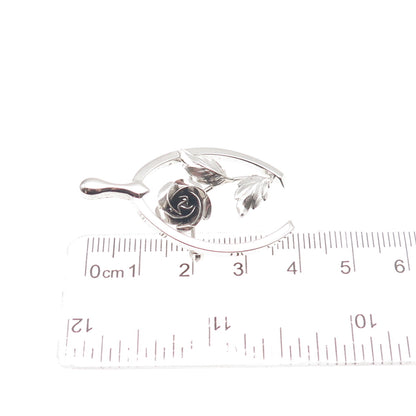 BOND BOYD 925 Sterling Silver Vintage Wishbone Rose Flower Pin Brooch