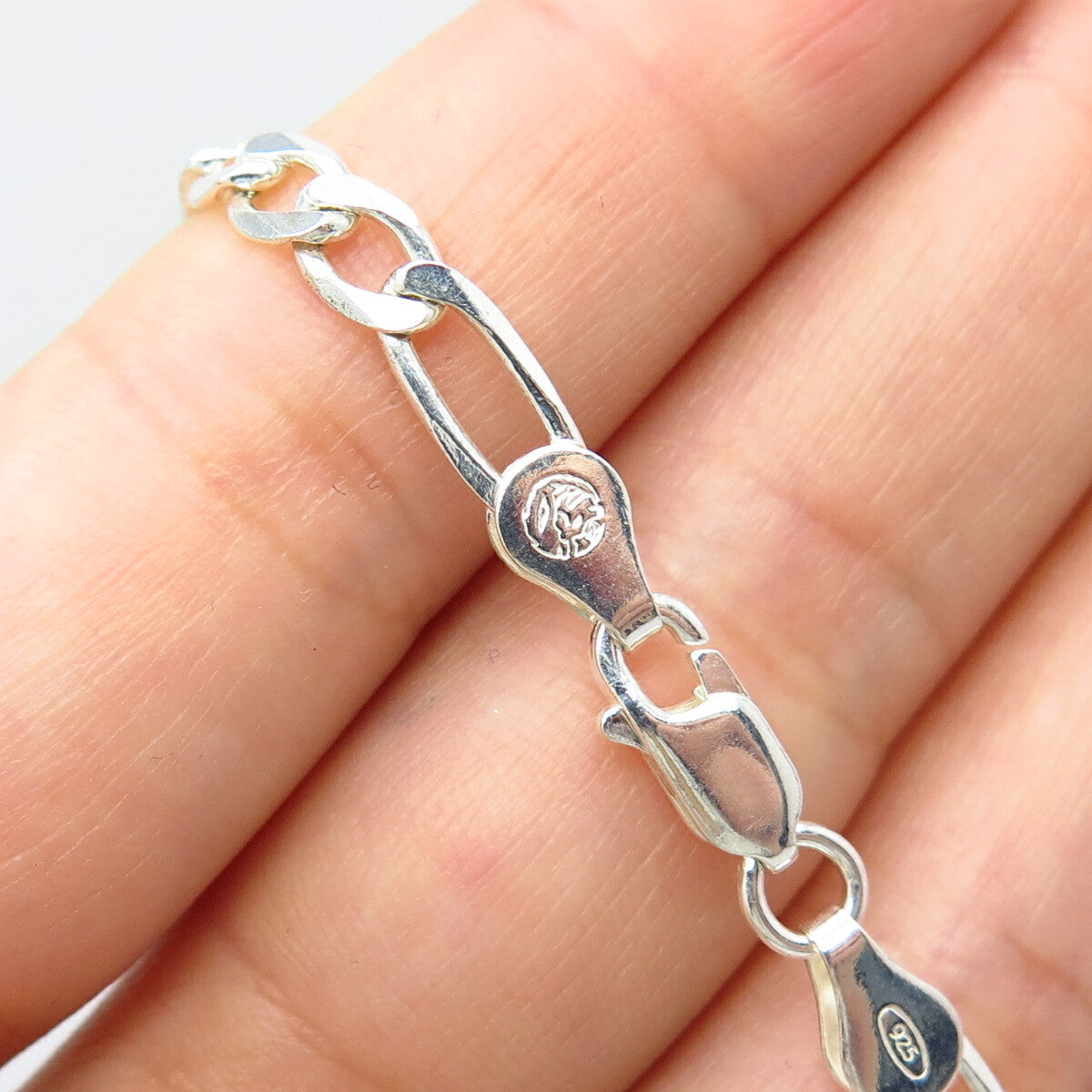 925 Sterling Silver Italy Figaro Chain Necklace 22"