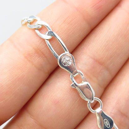 925 Sterling Silver Italy Figaro Chain Necklace 22"
