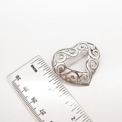 925 Sterling Silver Vintage Heart Ornate Pin Brooch
