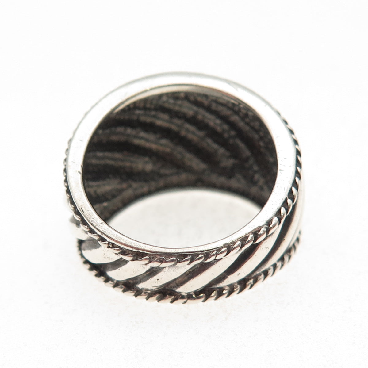 925 Sterling Silver Vintage Modernist Ribbed Oxidized Ring Size 7.25