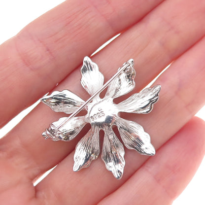925 Sterling Silver Vintage Faux Pearl Floral Pin Brooch
