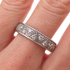 925 Sterling Silver Round-Cut C Z Zig Zag Band Ring Size 10
