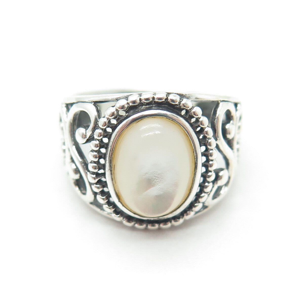 RJ GRAZIANO 925 Sterling Silver Vintage Mother-of-Pearl Swirl Ring Size 8.25