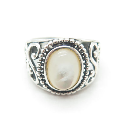 RJ GRAZIANO 925 Sterling Silver Vintage Mother-of-Pearl Swirl Ring Size 8.25