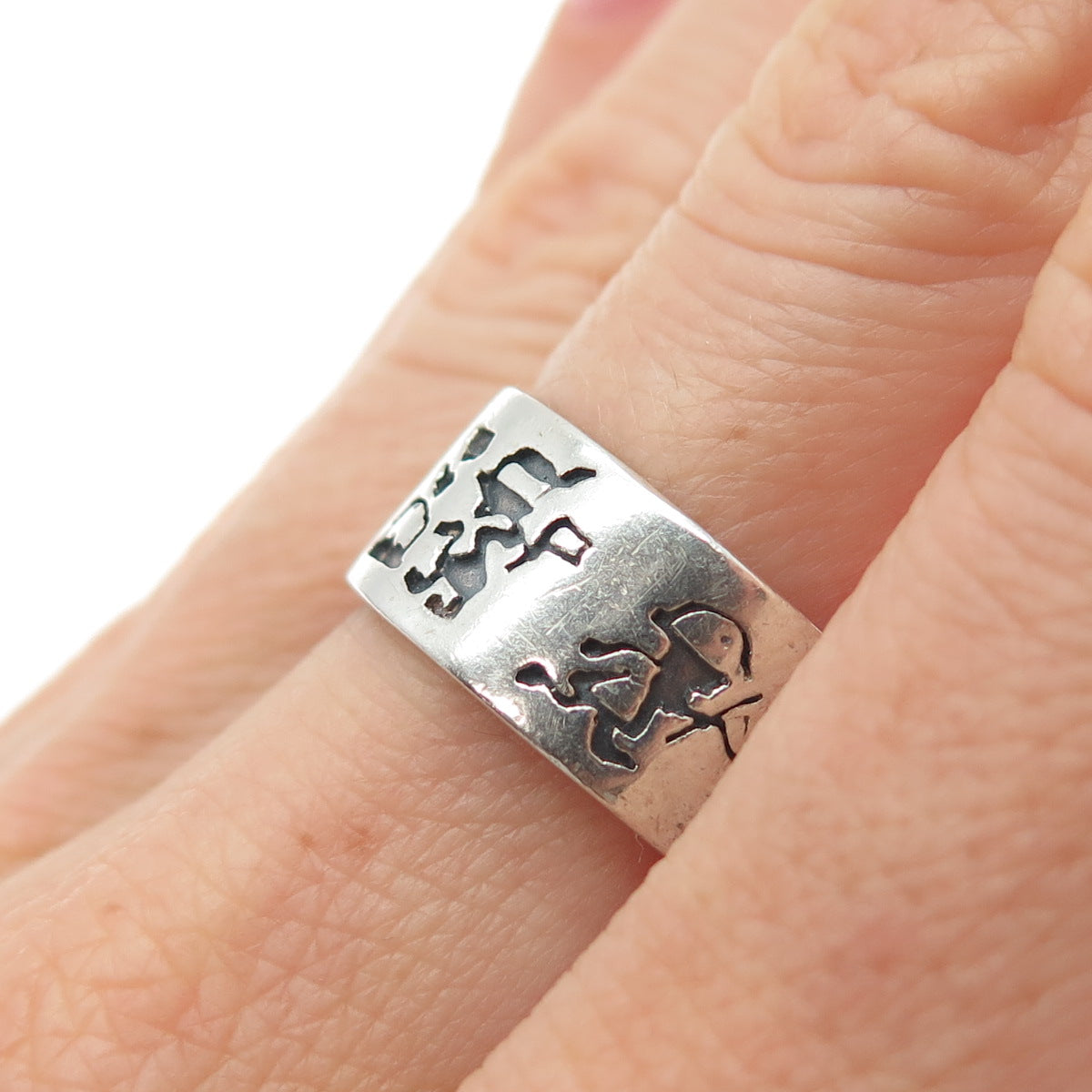 925 Sterling Silver Vintage EFS Mexico Children Oxidized Band Ring Size 8.25