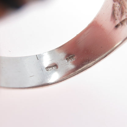 14K Gold 925 Sterling Silver Vintage Modernist Ribbed Oxidized Ring Size 11.75