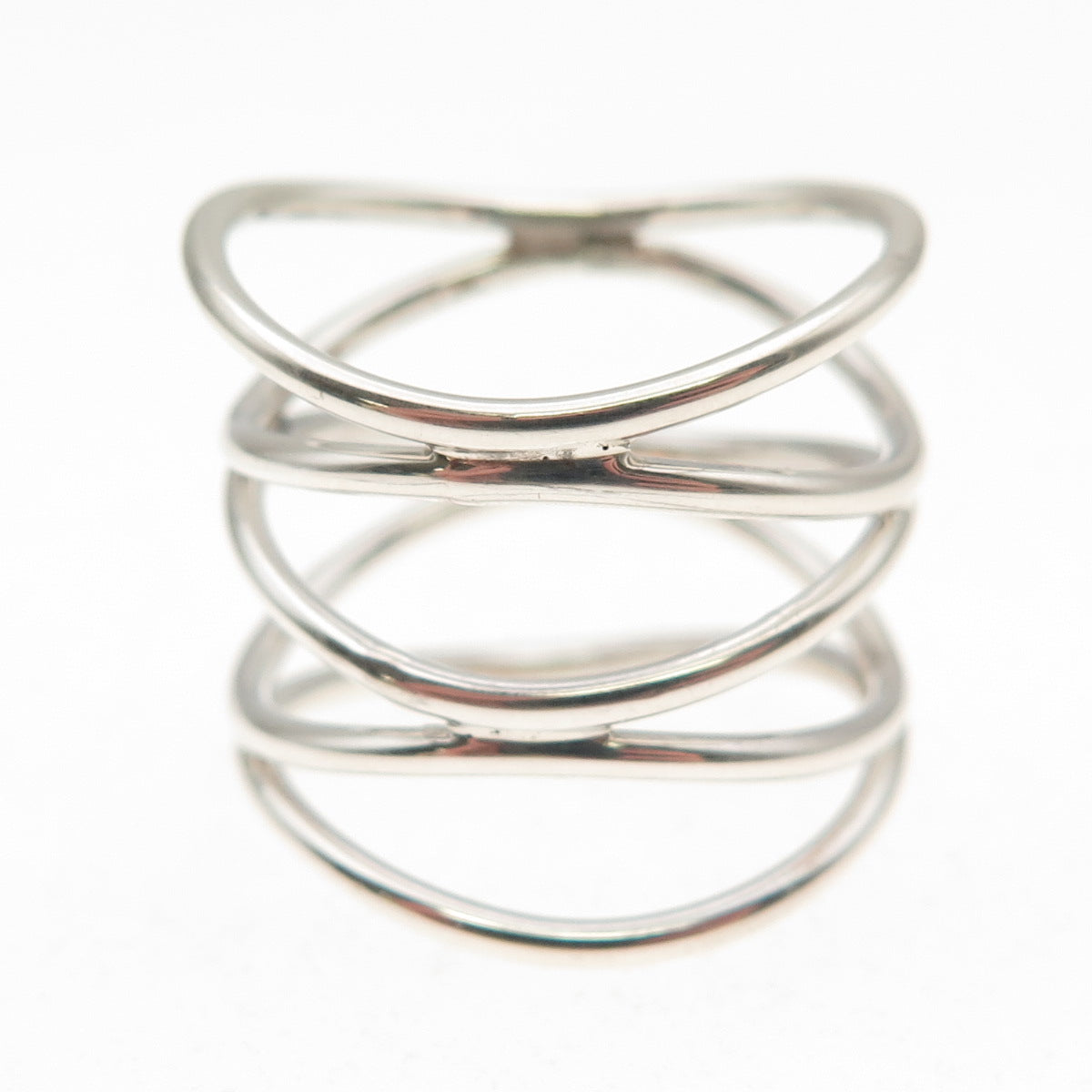 925 Sterling Silver Vintage Modernist Wavy 5-Row Ring Size 8.5