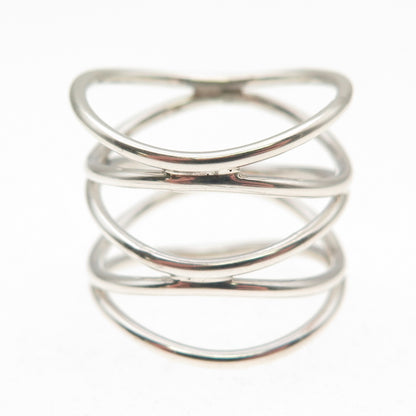 925 Sterling Silver Vintage Modernist Wavy 5-Row Ring Size 8.5