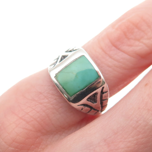 Old Pawn Sterling Vintage Southwestern Lone Mountain Turquoise Ring Size 4.25