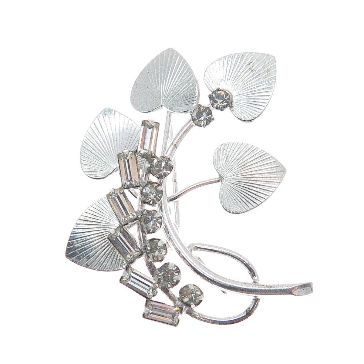 CARL ART 925 Sterling Silver Vintage Rhinestone Twig Leaf Pin Brooch