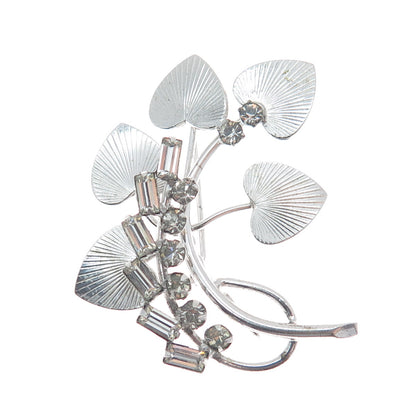 CARL ART 925 Sterling Silver Vintage Rhinestone Twig Leaf Pin Brooch