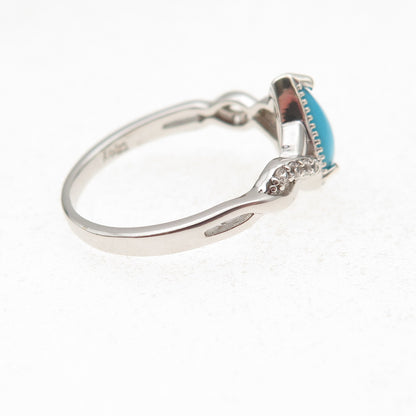 D'Joy 925 Sterling Real Sleeping Beauty Turquoise & White Topaz Ring Size 8.25