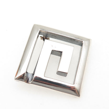 925 Sterling Silver Vintage Modernist Spiral Square Oxidized Pin Brooch