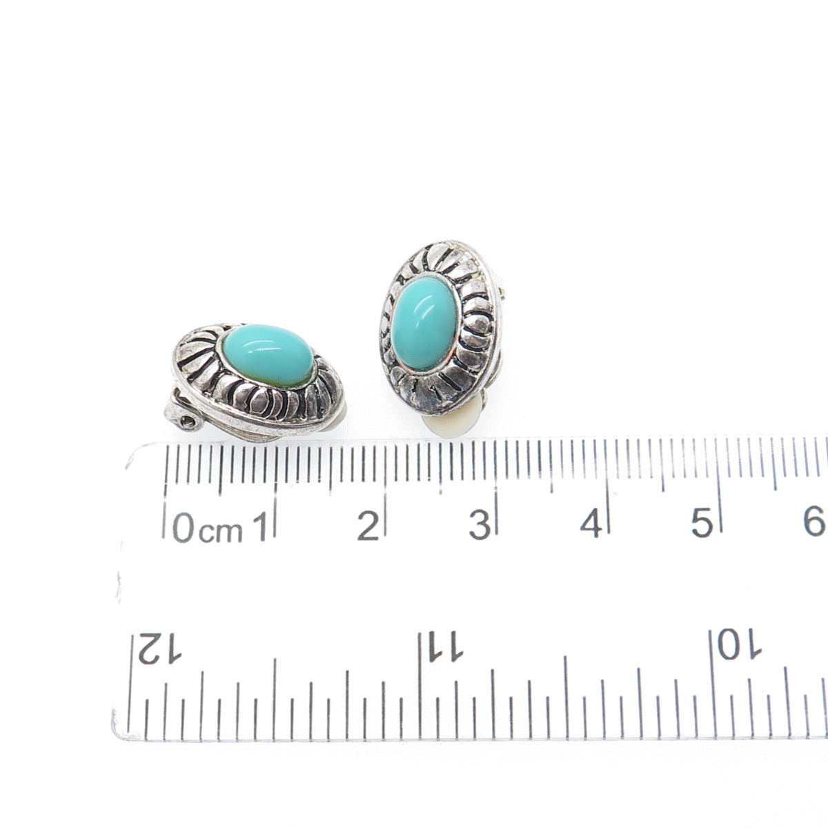 Old Pawn 925 Sterling Silver Vintage Lone Mountain Turquoise Clip On Earrings
