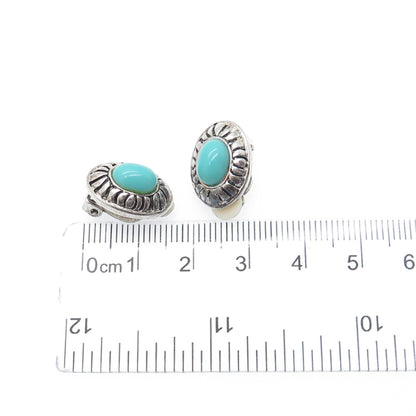 Old Pawn 925 Sterling Silver Vintage Lone Mountain Turquoise Clip On Earrings