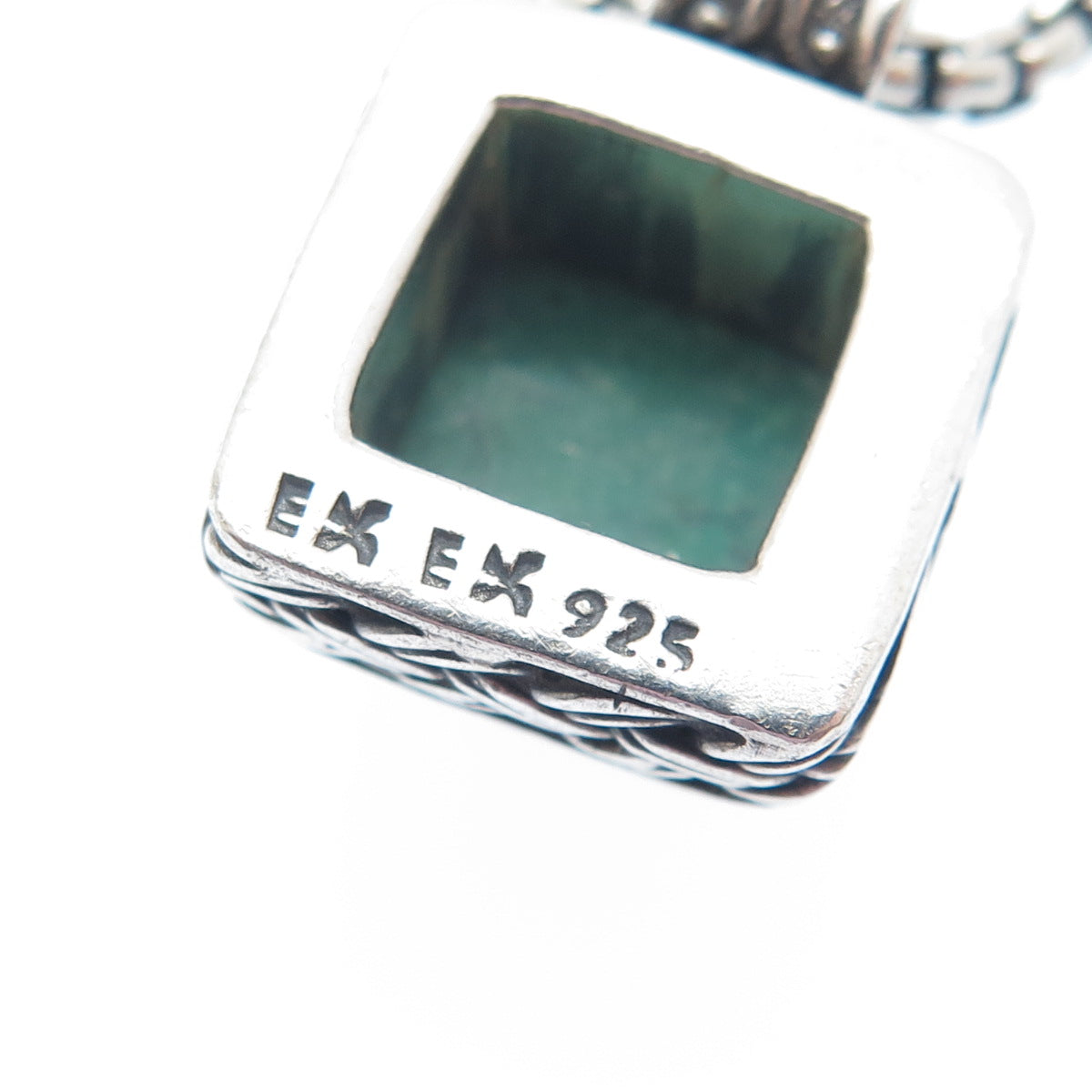 EXEX Claudia Agudelo Sterling Vintage Turquoise Round Box Chain Necklace 16-18"