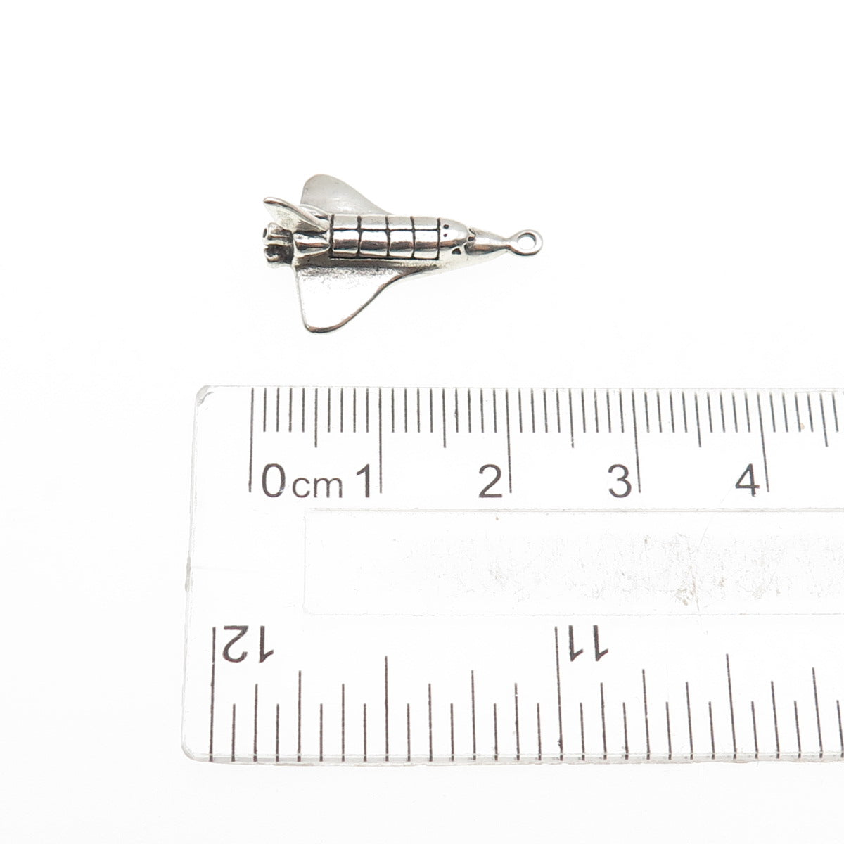 SHUBE 925 Sterling Silver Vintage Space Shuttle Oxidized Mini 3D Charm Pendant