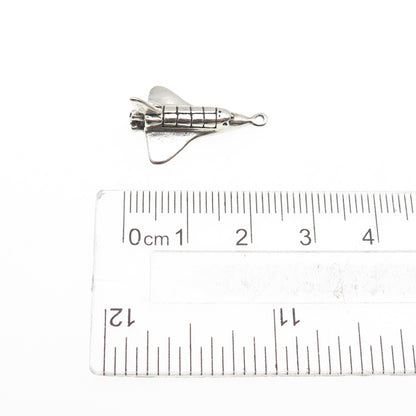 SHUBE 925 Sterling Silver Vintage Space Shuttle Oxidized Mini 3D Charm Pendant