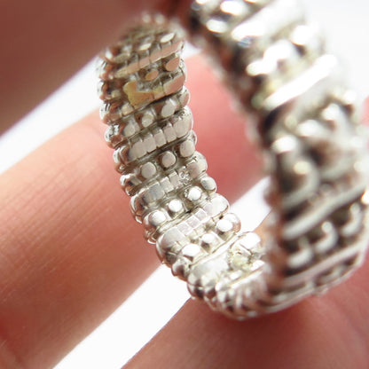 925 Sterling Silver Vintage Beaded & Bar Band Ring Size 7.75