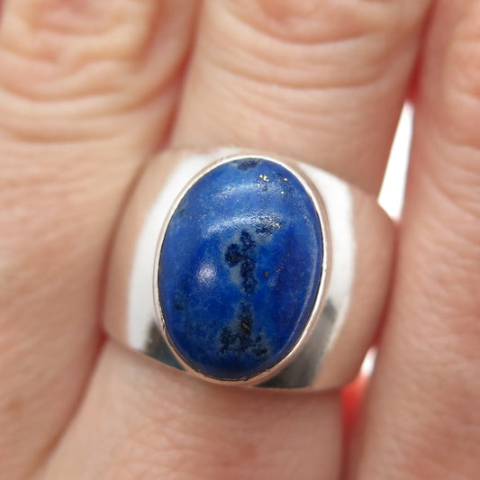 925 Sterling Silver Vintage CII Mexico Real Lapis Modernist Ring Size 7