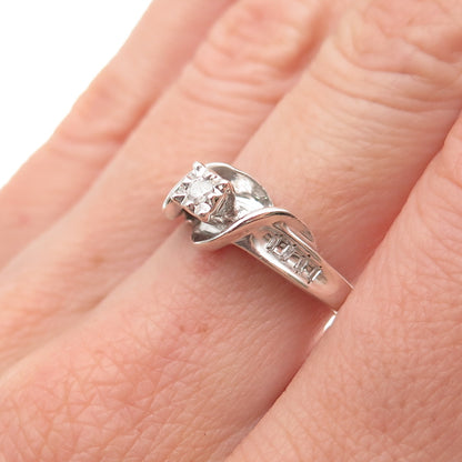925 Sterling Silver Real Round-Cut Diamond Engagement Ring Size 7.25