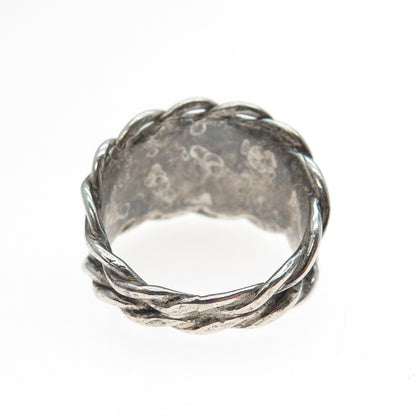925 Sterling Silver Vintage Modernist Swirl Oxidized Ring Size 9