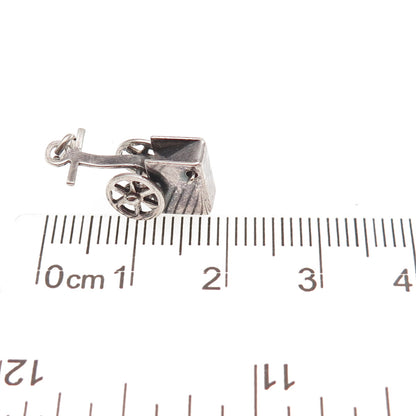 925 Sterling Silver Antique Art Deco Wheel Cart 3D Mini Charm Pendant