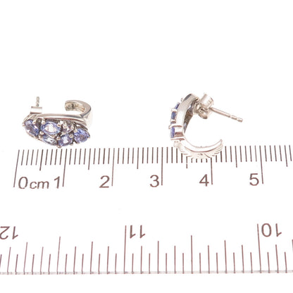 Chuck Clemency 925 Sterling Silver Real Multi-Cut Tanzanite Cluster Earrings