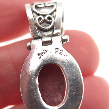 Sarda 925 Sterling Silver Vintage Real Cabochon Rhodonite Charm Pendant