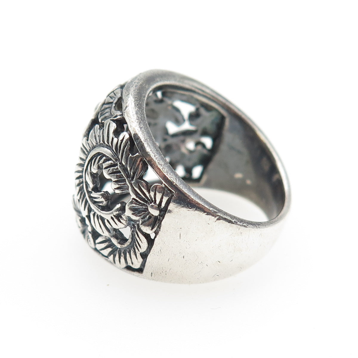 CFJ Collins Fine 925 Sterling Silver Vintage Flower Oxidized Ring Size 6.75