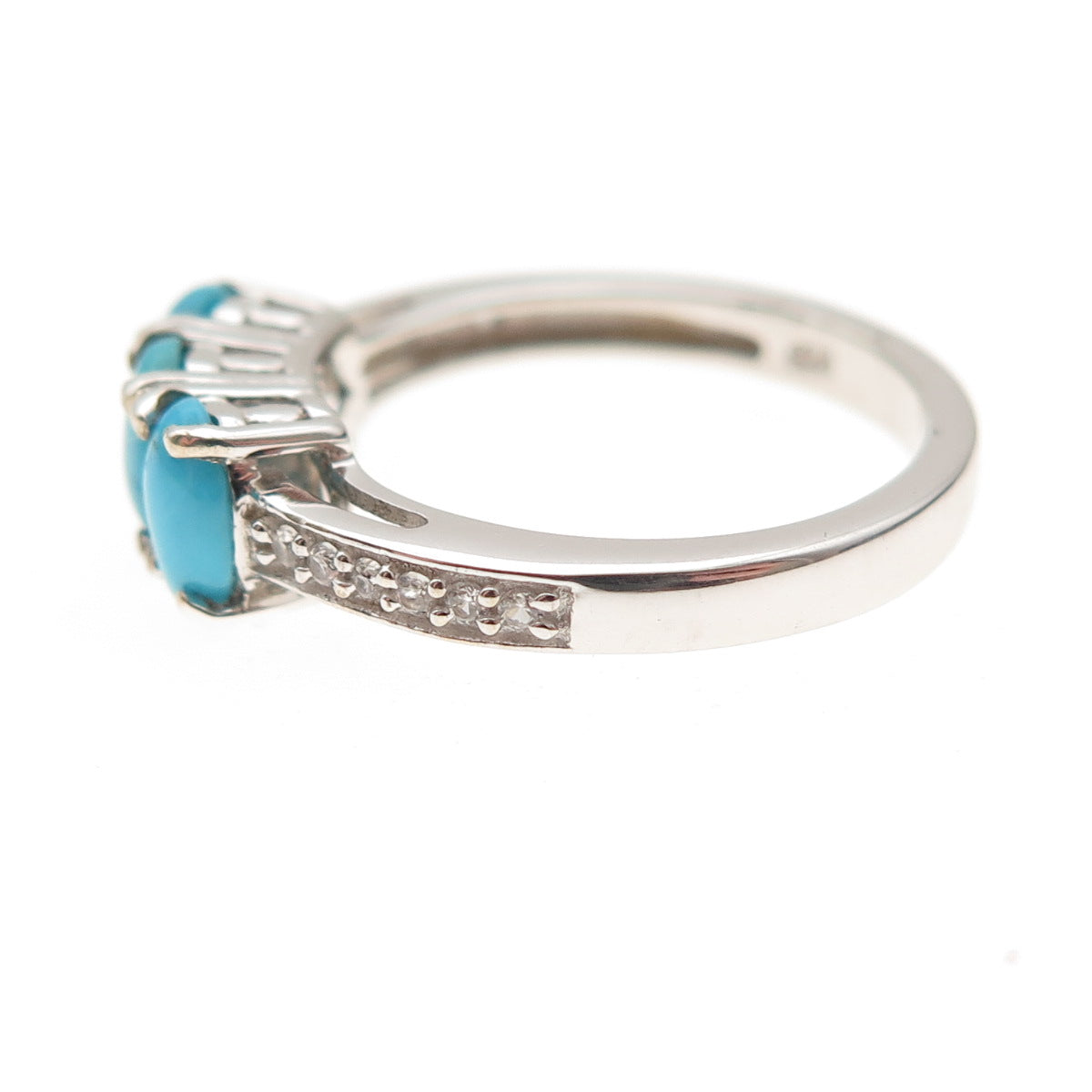 Chuck Clemency 925 Sterling Silver Real Turquoise & White Topaz Ring Size 6.25