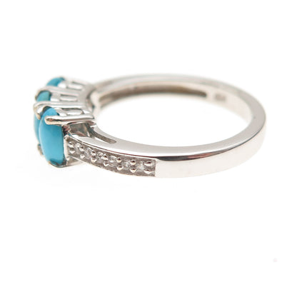 Chuck Clemency 925 Sterling Silver Real Turquoise & White Topaz Ring Size 6.25