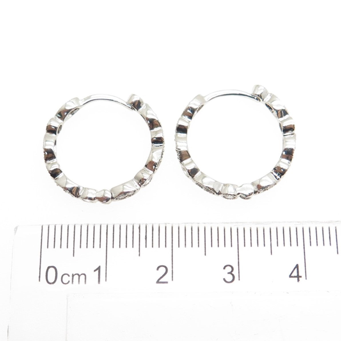 925 Sterling Silver Round-Cut C Z All Around Hoop Earrings