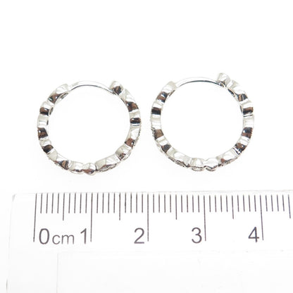 925 Sterling Silver Round-Cut C Z All Around Hoop Earrings