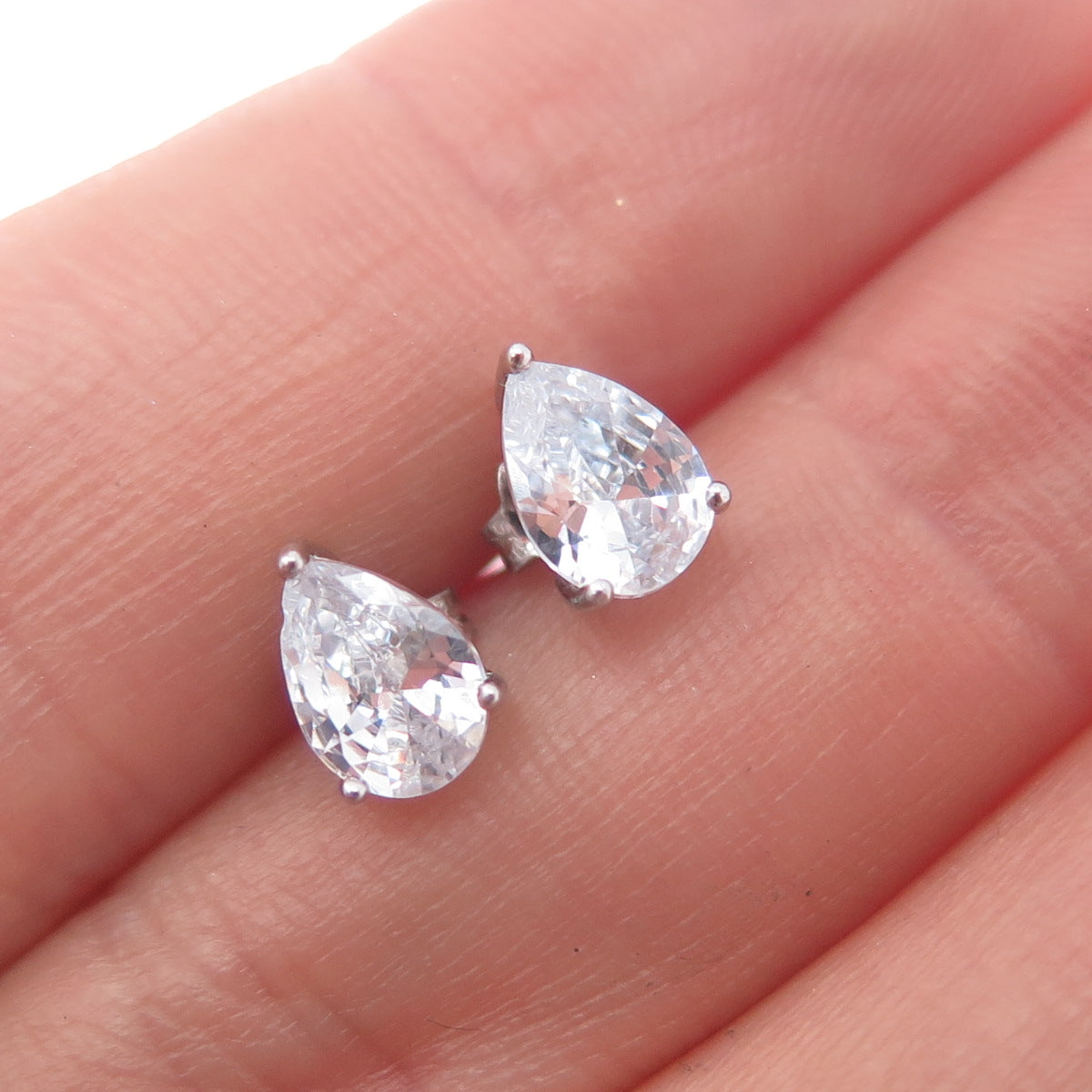 DEE BERKLEY 925 Sterling Silver Pear-Cut C Z Stud Earrings