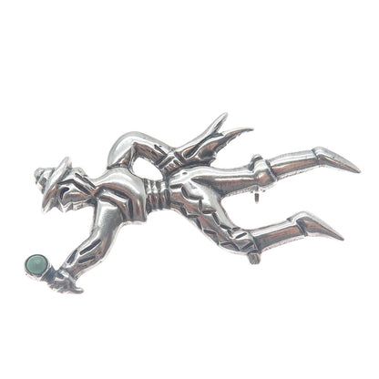 Sterling Silver Vintage Mexico Real Turquoise Flamenco Dancer Oxidized Brooch