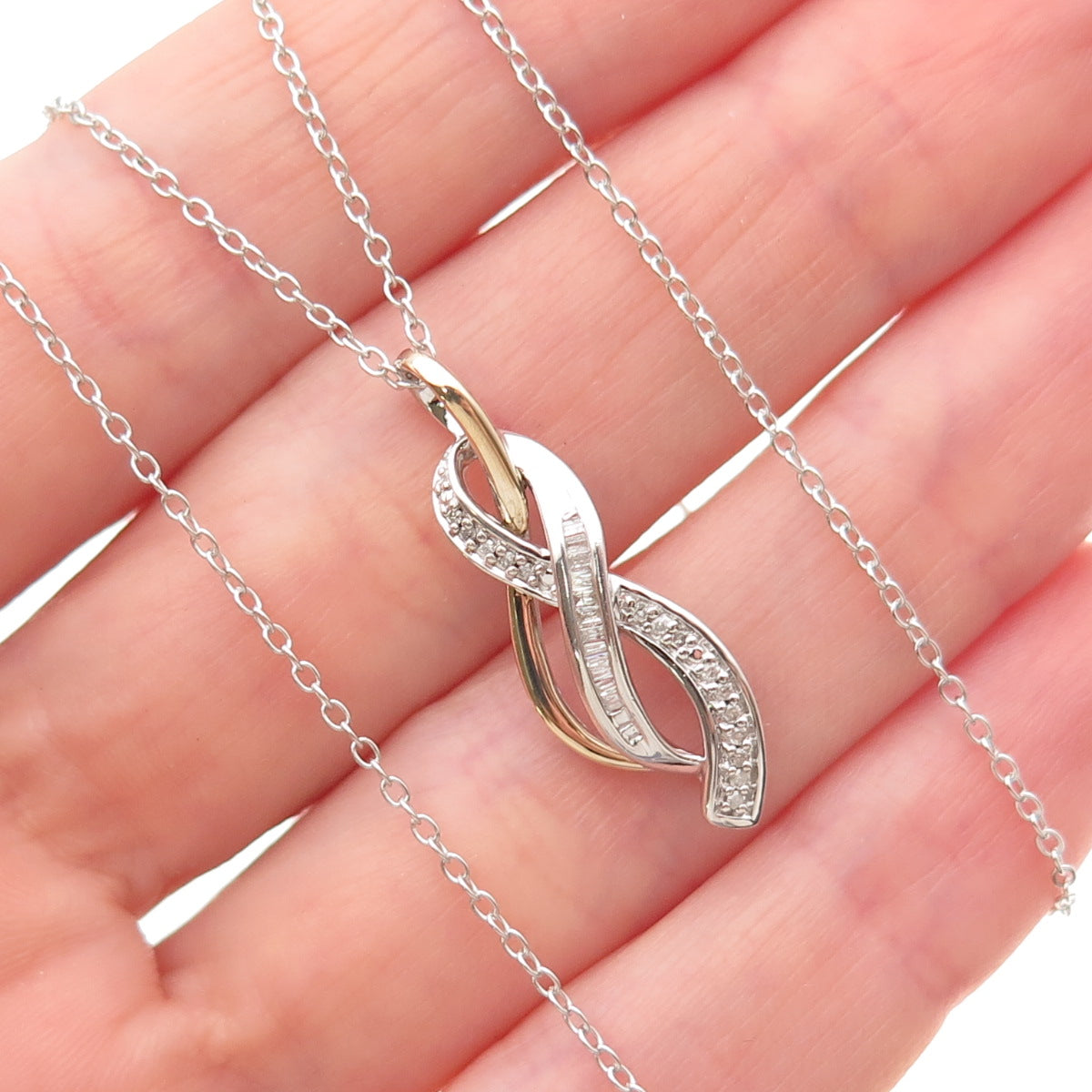 Sun 925 Sterling Silver 14K Gold Real Diamond Infinity Cable Chain Necklace 18"