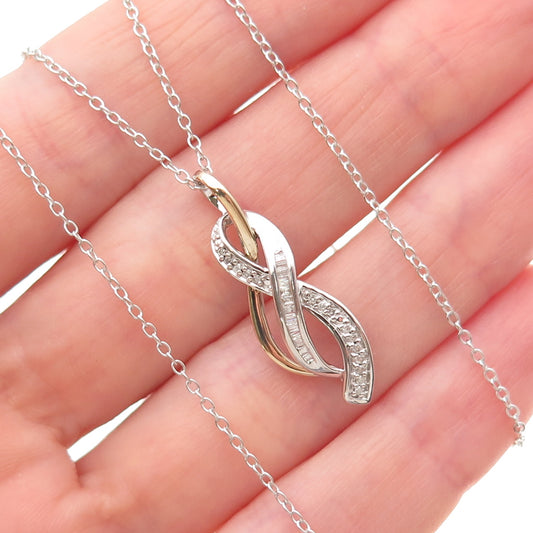 Sun 925 Sterling Silver 14K Gold Real Diamond Infinity Cable Chain Necklace 18"