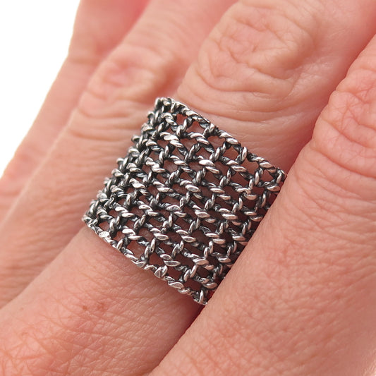 925 Sterling Silver Vintage Modernist Cage Oxidized Ring Size 8.5