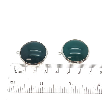 ZUMAN 925 Sterling Silver Vintage Israel Real Green Onyx Jacket Earrings