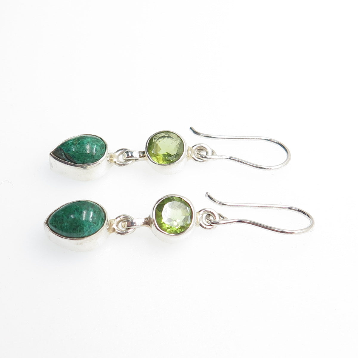 925 Sterling Silver Vintage Real Azurite & Peridot Dangle Earrings