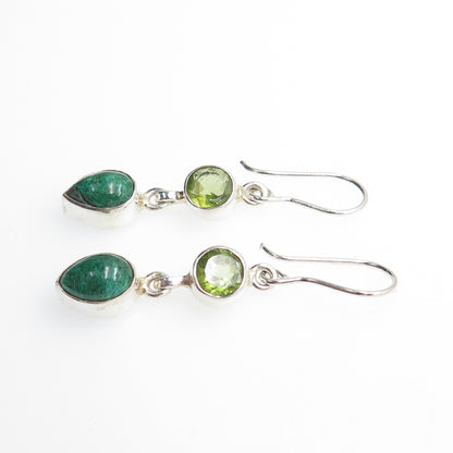 925 Sterling Silver Vintage Real Azurite & Peridot Dangle Earrings