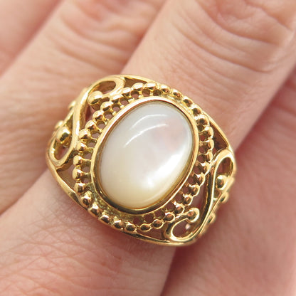 RJ GRAZIANO 925 Sterling Silver Gold Plated Real MOP Ornate Ring Size 7