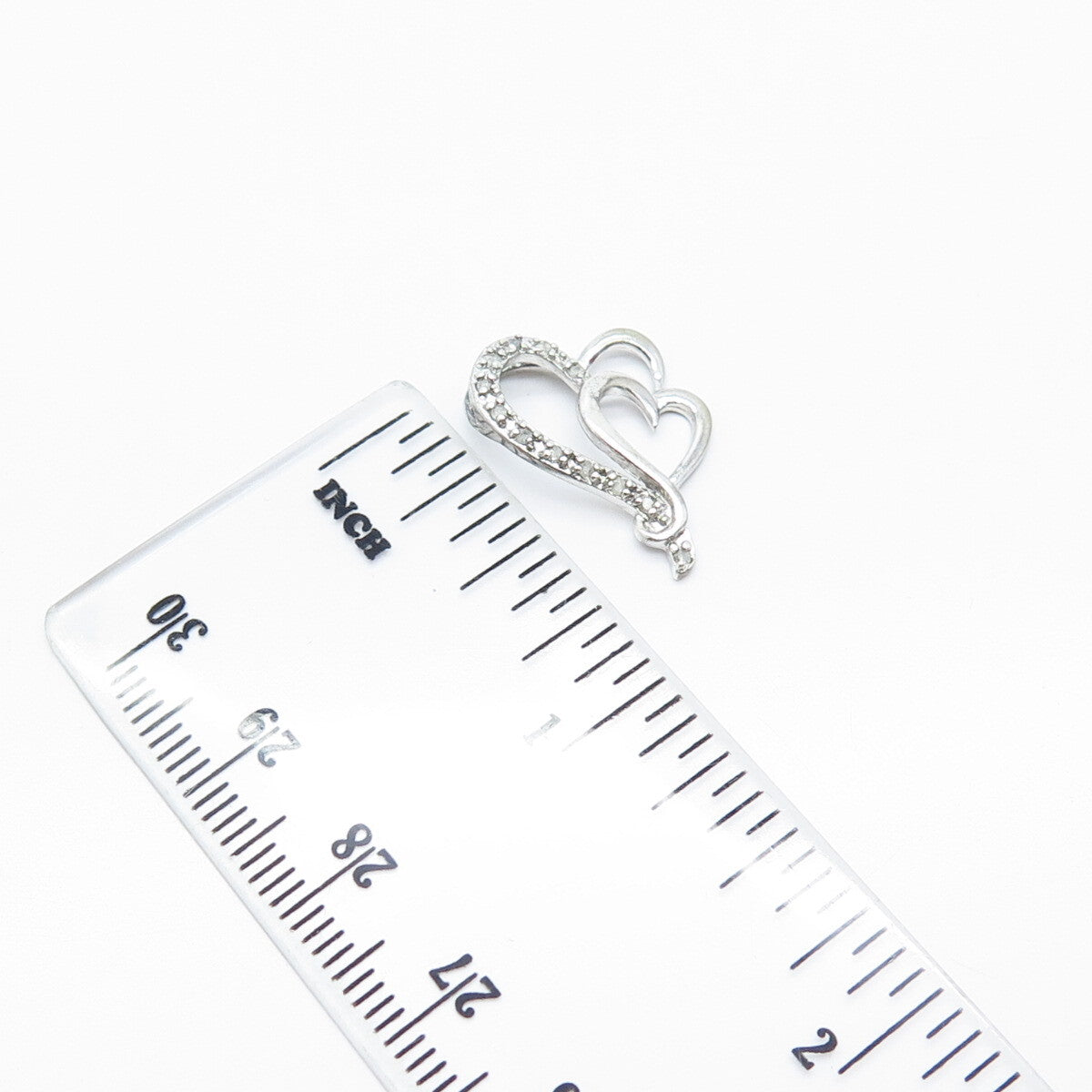 925 Sterling Silver Real Diamond Open Double Heart Slide Pendant
