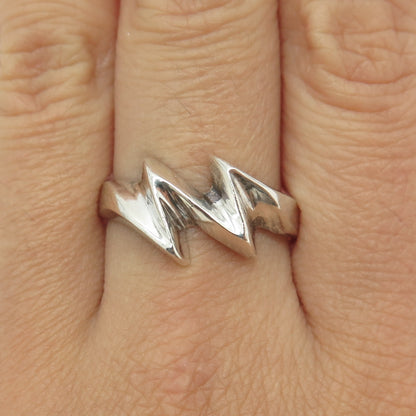 925 Sterling Silver Vintage Mexico Zig-Zag Modernist Ring Size 11